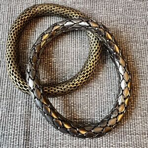 Chic Golden Bronze & Gunmetal Silver Stretchy Metal Snake Bracelets